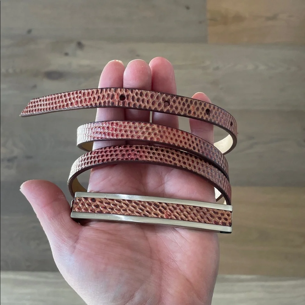 Ann Taylor Reptile Snake Print Red Skinny Belt Womens Large Genuine Leather